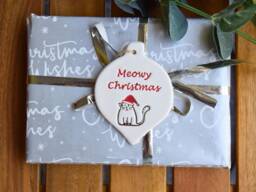 Meowy Christmas, Handmade Ceramic Cat Christmas Tree Decoration, Xmas Gift For Lover, Present