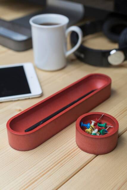 Red Desk Organization Set Of Two, Office Desktop Accessories, Modern Decor, Christmas Gift For Her - image 1