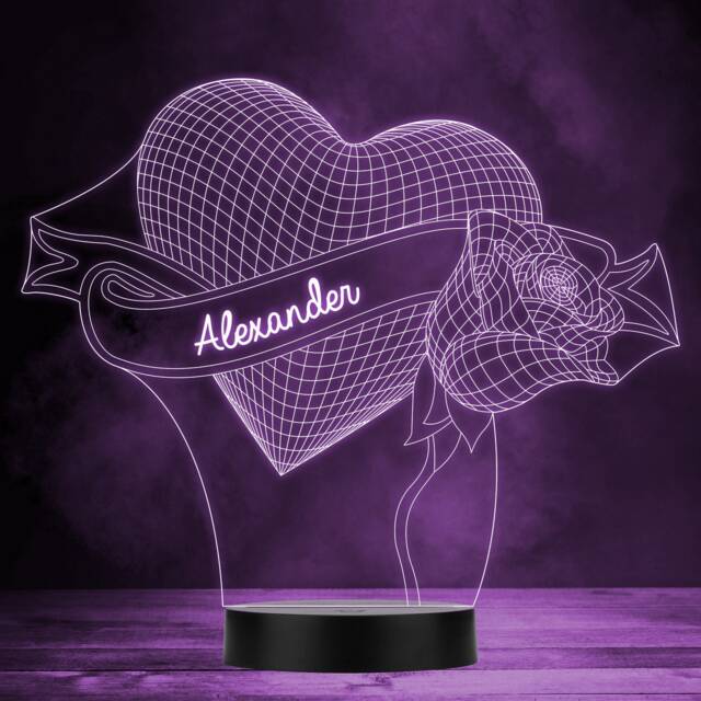 3D Effect Love Heart & Rose Personalised Gift Colour Change Led Lamp Night Light - image 1