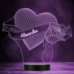 3D Effect Love Heart & Rose Personalised Gift Colour Change Led Lamp Night Light