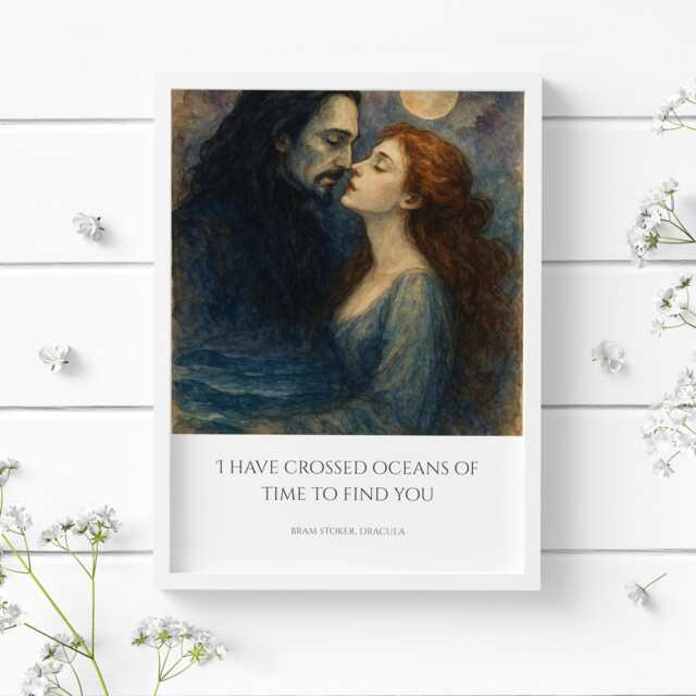 I Have Crossed Oceans Of Time To Find You Print - Dracula Quote Wall Art Romantic Gothic Illustrated Artwork Unframed - image 1