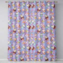 Kawaii Ice Cream Cone Popsicle Sweet Dessert Seamless Pattern Purple Readymade Eyelet Ring Top Thermal 100% Blackout Curtains - thumbnail 2