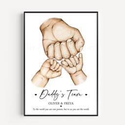Personalised Family Daddy's Team Print Fists Gift Up To 5 Children Only Unframed - thumbnail 2
