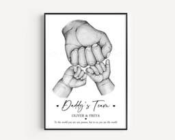 Personalised Family Daddy's Team Print Fists Gift Up To 5 Children Only Unframed - thumbnail 1
