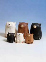 Wooden Cute Bear Figurine, Handcrafted Animal Figurines, Statue, Small Sculpture, Wood Anniversary Gift, Animal Lovers Gift - thumbnail 1