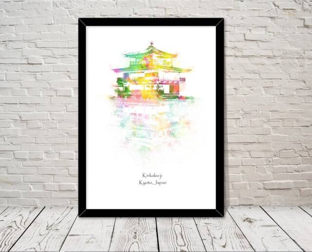 Japan Kinkaku-Ji Landmarks Watercolour Illustration Print World Attractions Famous Landmark Travel Poster Decor Historical Sites