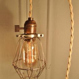 Vintage Industrial Cage Light - Machine Age Minimalist Bare Bulb Pendant Lamp - thumbnail 2