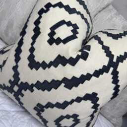 Folk Inspired Pillow Cover - Geometric Embroidered Cover, Wool Mix Cushion Sofa, Chair, Designer Villa Nova Fabric, Sami V3253 - thumbnail 4