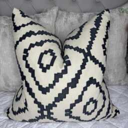 Folk Inspired Pillow Cover - Geometric Embroidered Cover, Wool Mix Cushion Sofa, Chair, Designer Villa Nova Fabric, Sami V3253 - thumbnail 1
