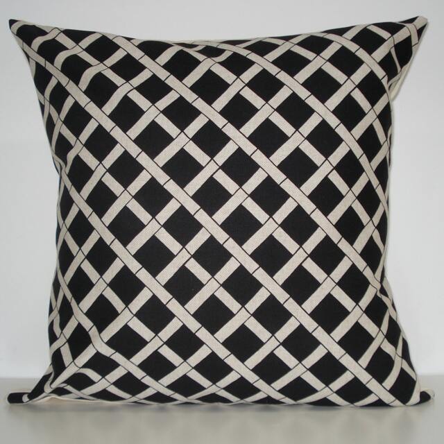 New 18x18 Inch Designer Handmade Pillow Case. Bamboo Pattern in Black On Linen Colored Fabric