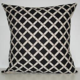 New 18x18 Inch Designer Handmade Pillow Case. Bamboo Pattern in Black On Linen Colored Fabric