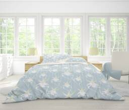 Floral Duvet Cover, Orchid Cover, Bedding, Bedroom Decor, Queen Duvet, Modern Bedding, King Duvet, Light Blue Duvet, White Flowers - thumbnail 1