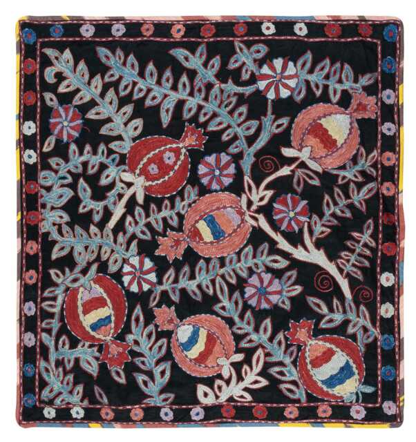 Handmade Uzbek Silk Suzani 27x28 In, Modern 100% Wall Hanging. Embroidered Tablecloth. Boho Decor. Black Throw - image 1