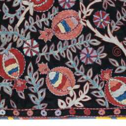 Handmade Uzbek Silk Suzani 27x28 In, Modern 100% Wall Hanging. Embroidered Tablecloth. Boho Decor. Black Throw - thumbnail 4