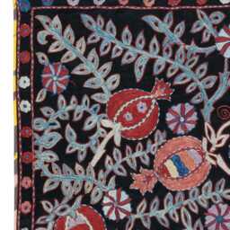 Handmade Uzbek Silk Suzani 27x28 In, Modern 100% Wall Hanging. Embroidered Tablecloth. Boho Decor. Black Throw - thumbnail 2