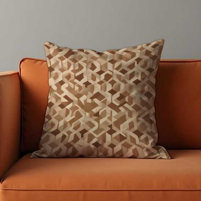 Geometric Beige Cushion Cover, Modern 3D Cube Throw Pillow Case, Neutral Caramel Brown Decorative Case - image 1