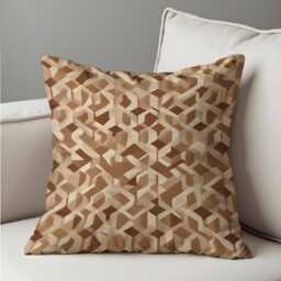 Geometric Beige Cushion Cover, Modern 3D Cube Throw Pillow Case, Neutral Caramel Brown Decorative Case - thumbnail 2