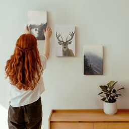Canvas Set Of 3 - Mountain Landscape With Fog, Water & Deer, Gray Photo Print, Landscapes Wall Decor - thumbnail 3
