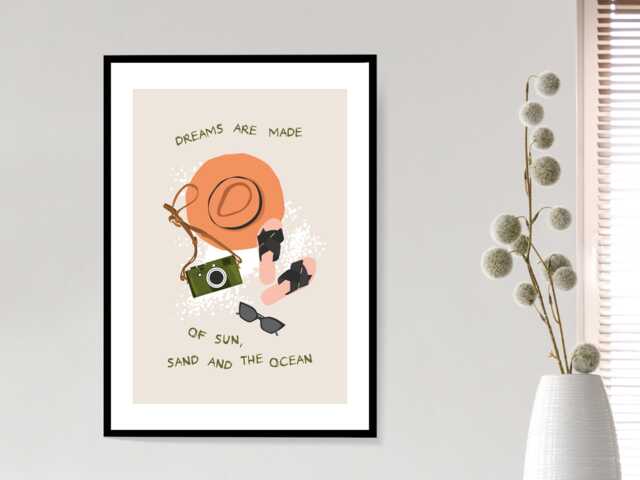Sun Sea & Ocean - Wall Print Abstract Art Holiday Quote Gift Idea Bespoke Poster A5 A4 A3 Framed Or Unframed - image 1