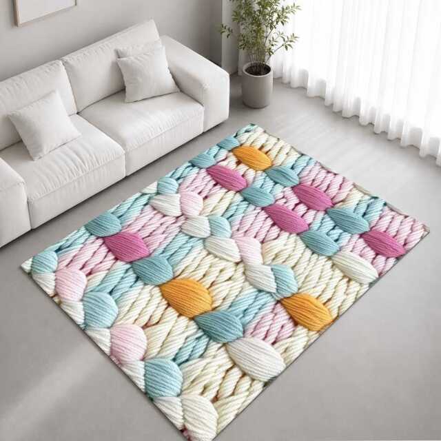 Pastel Braided Embroidery Weave Rug Non-Slip Soft Area Carpet Bedroom Living Room Hallway Mat Decor - Made in UK - image 1