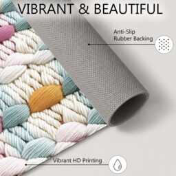 Pastel Braided Embroidery Weave Rug Non-Slip Soft Area Carpet Bedroom Living Room Hallway Mat Decor - Made in UK - thumbnail 4