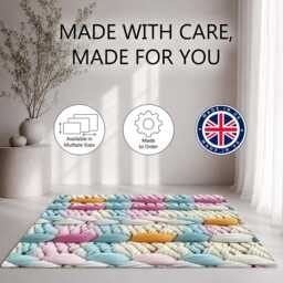 Pastel Braided Embroidery Weave Rug Non-Slip Soft Area Carpet Bedroom Living Room Hallway Mat Decor - Made in UK - thumbnail 2