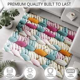 Pastel Braided Embroidery Weave Rug Non-Slip Soft Area Carpet Bedroom Living Room Hallway Mat Decor - Made in UK - thumbnail 3