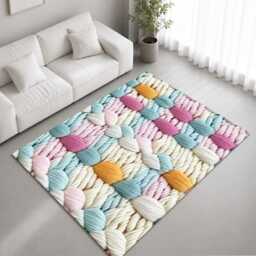Pastel Braided Embroidery Weave Rug Non-Slip Soft Area Carpet Bedroom Living Room Hallway Mat Decor - Made in UK