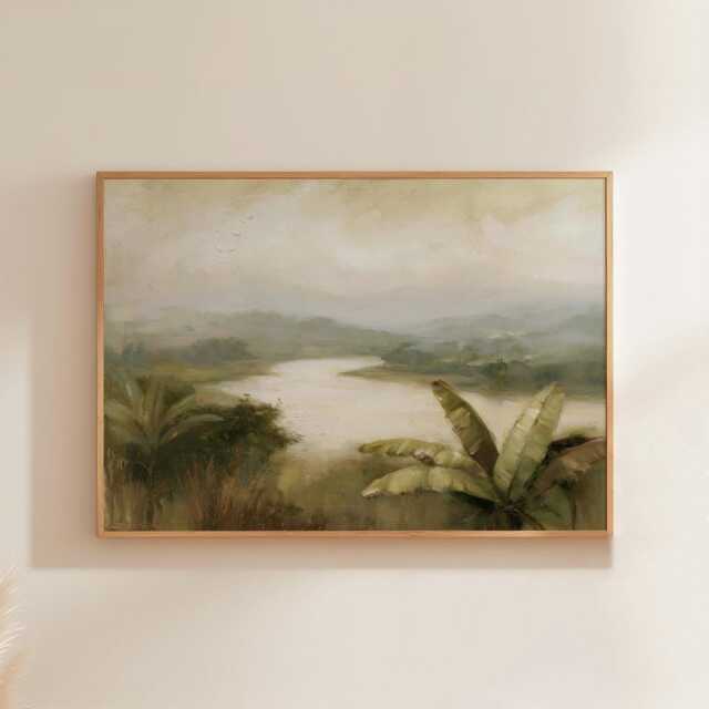 Jungle River Poster, Tropical Valley Print, Nature Wall Art, Paper - image 1