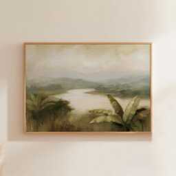 Jungle River Poster, Tropical Valley Print, Nature Wall Art, Paper - thumbnail 1