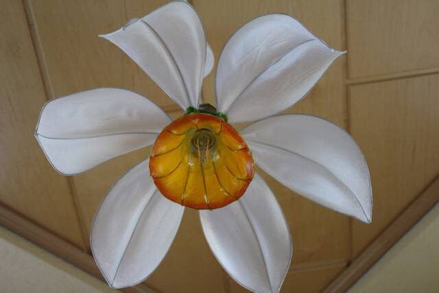 Unique Lampshade Chandelier White Flower, White Yellow Orange in Blossom , Pendant Lamp, Light Sculpture Lamp - image 1