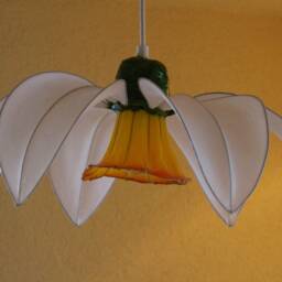 Unique Lampshade Chandelier White Flower, White Yellow Orange in Blossom , Pendant Lamp, Light Sculpture Lamp - thumbnail 2
