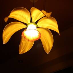 Unique Lampshade Chandelier White Flower, White Yellow Orange in Blossom , Pendant Lamp, Light Sculpture Lamp - thumbnail 3