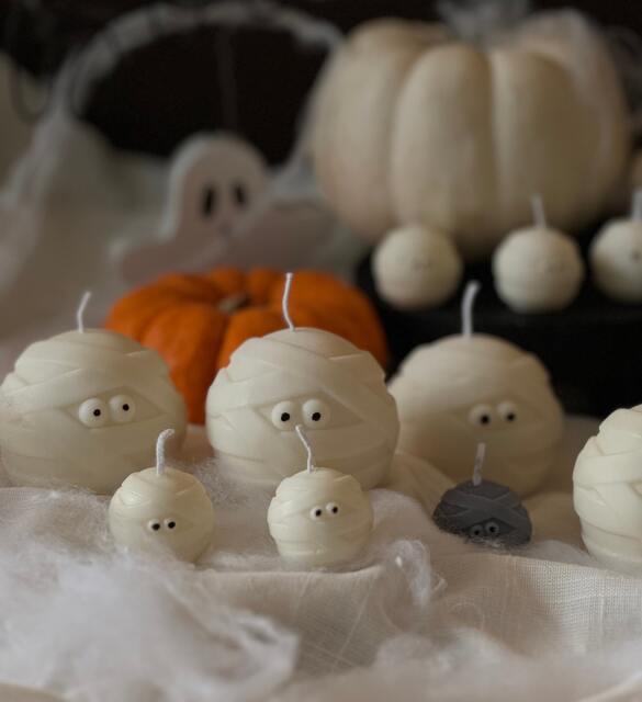 Handmade Mummy Ghost Candle Spooky Halloween Decor, Soy Wax - image 1