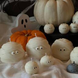 Handmade Mummy Ghost Candle Spooky Halloween Decor, Soy Wax - thumbnail 4