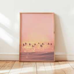Surfing Poster, Retro Surf Print, Beachy Wall Art, Blue Summer Ocean Dopamine Decor, Beach Painting Coastal Decor - thumbnail 1