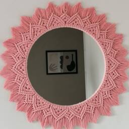 Blush Pink Macrame Mirror - Baby Girl Room Decor Bohemian Home Decoration Handmade For Shower Express Shipping - 1-3 Days - thumbnail 3