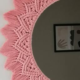 Blush Pink Macrame Mirror - Baby Girl Room Decor Bohemian Home Decoration Handmade For Shower Express Shipping - 1-3 Days - thumbnail 4