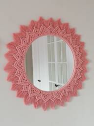 Blush Pink Macrame Mirror - Baby Girl Room Decor Bohemian Home Decoration Handmade For Shower Express Shipping - 1-3 Days