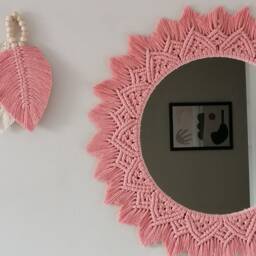 Blush Pink Macrame Mirror - Baby Girl Room Decor Bohemian Home Decoration Handmade For Shower Express Shipping - 1-3 Days - thumbnail 2