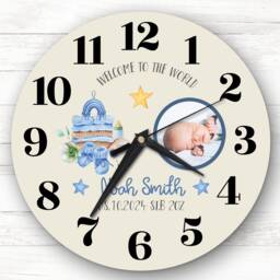 New Baby Boy Photo Blue Neutral Personalised Gift Clock