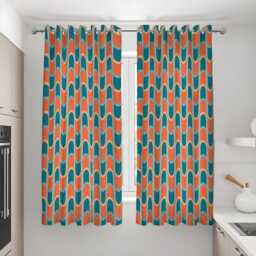 Retro Wave Curtains, Mid Century Modern Orange & Teal Geometric Drapes, 70S Inspired Pattern Window Panels - thumbnail 3