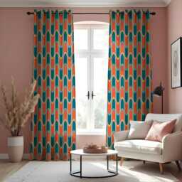 Retro Wave Curtains, Mid Century Modern Orange & Teal Geometric Drapes, 70S Inspired Pattern Window Panels - thumbnail 4