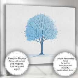 Soft Blue Leafy Tree Nature Watercolour Illustration Canvas Wall Art Print Decor Picture Ready To Hang - thumbnail 3