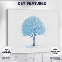 Soft Blue Leafy Tree Nature Watercolour Illustration Canvas Wall Art Print Decor Picture Ready To Hang - thumbnail 1
