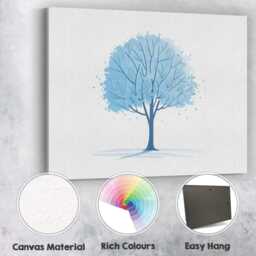 Soft Blue Leafy Tree Nature Watercolour Illustration Canvas Wall Art Print Decor Picture Ready To Hang - thumbnail 2