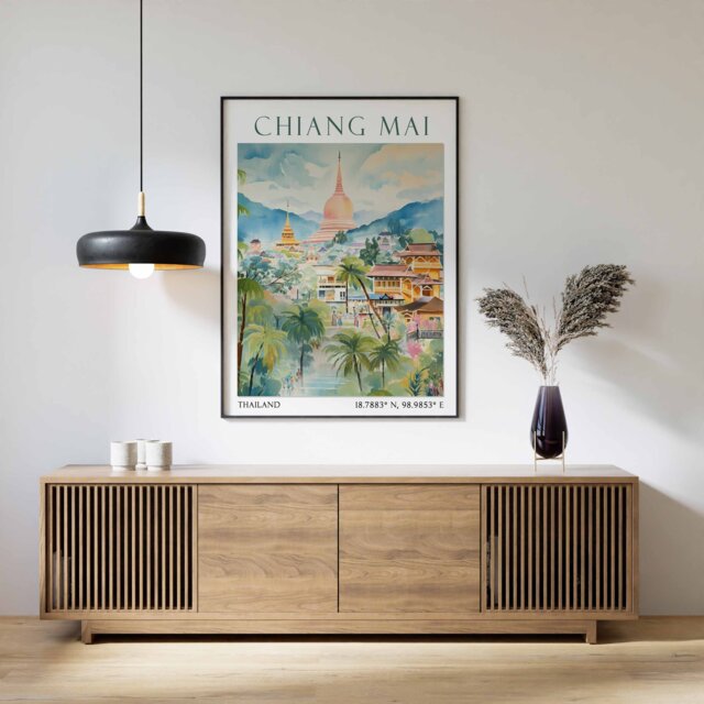 Chiang Mai Travel Print, Poster, Thailand Wall Art, Gift, Vacation Southeast Asian Decor - image 1