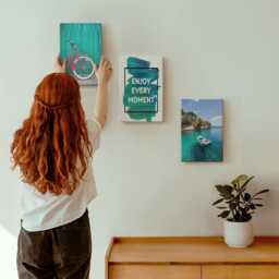 Canvas Wall Art Set Of 3 - Sea View With Boat Bicycle Inspirational Text, Turquoise Print On Canvas, Landscapes Hanging Piece - thumbnail 3