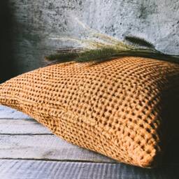 Set Of 2 Waffle Linen Throw Pillow Cases in Cinnamon/ Covers/Linen Decorative Cushion Cover Dusty Orange/ - thumbnail 4