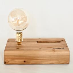 Handmade Reclaimed Wood Table Lamp With Phone Holder - thumbnail 2